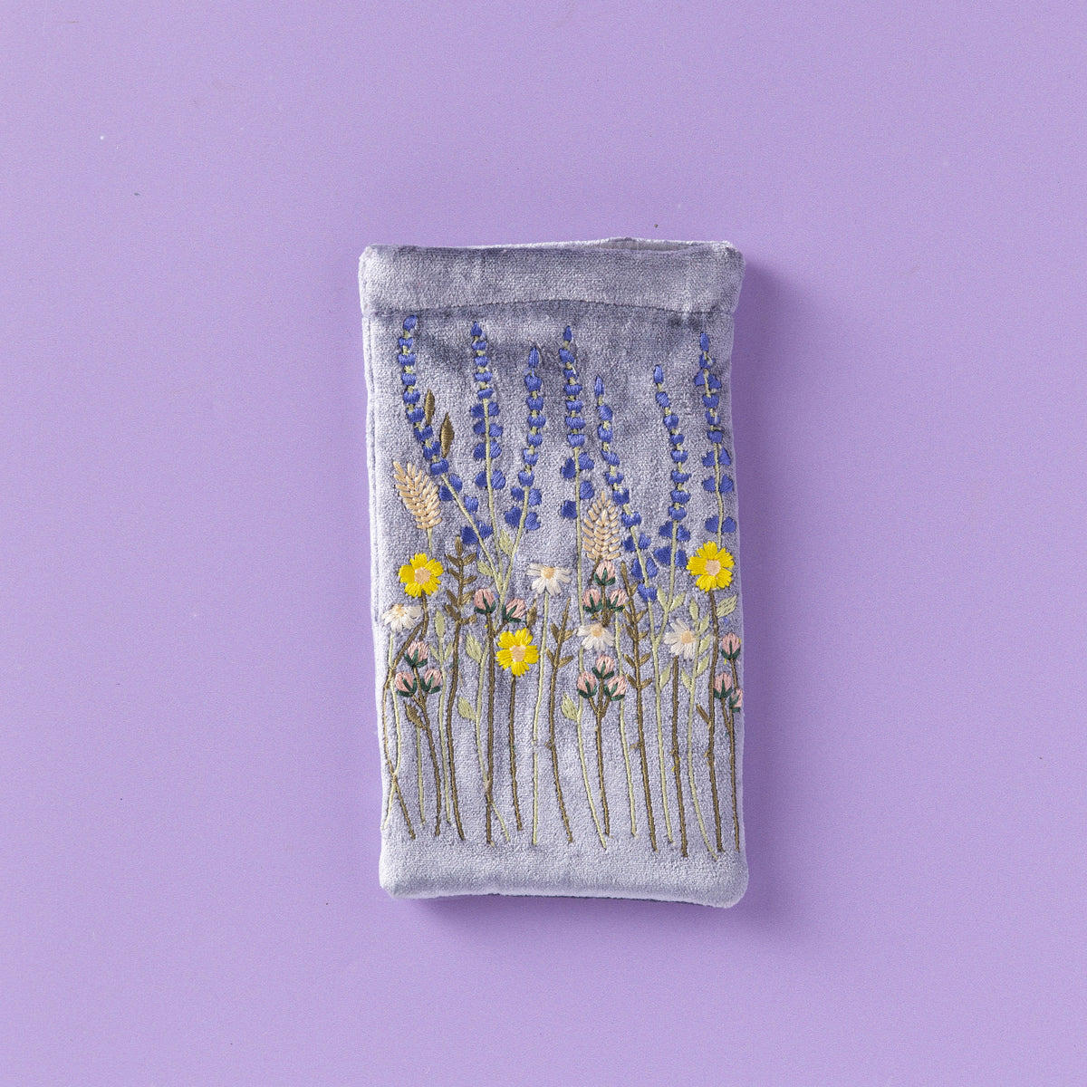 VELVET GLASSES CASE WITH EMBROIDERED LAVENDER MEADOW